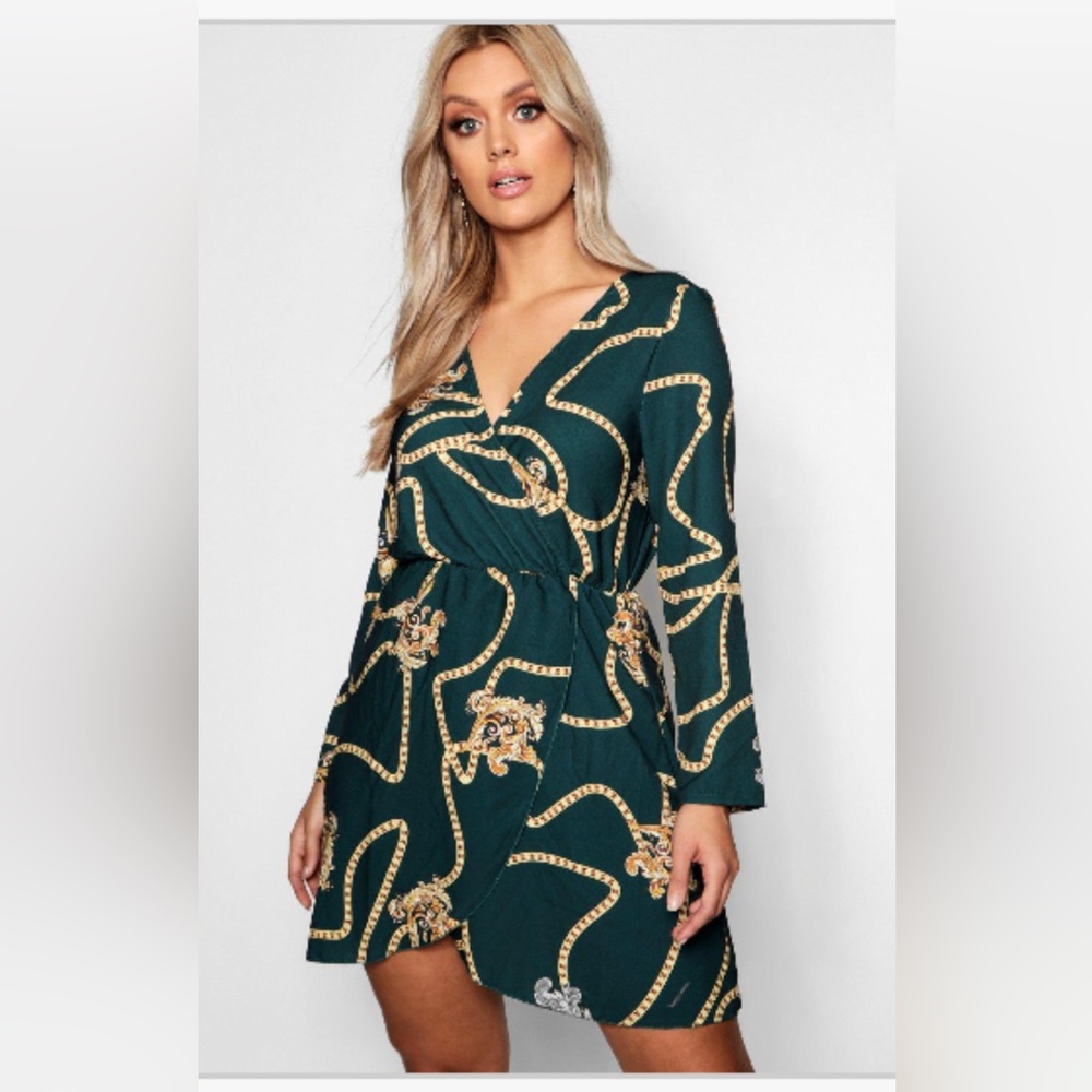 Plus chain print wrap dress